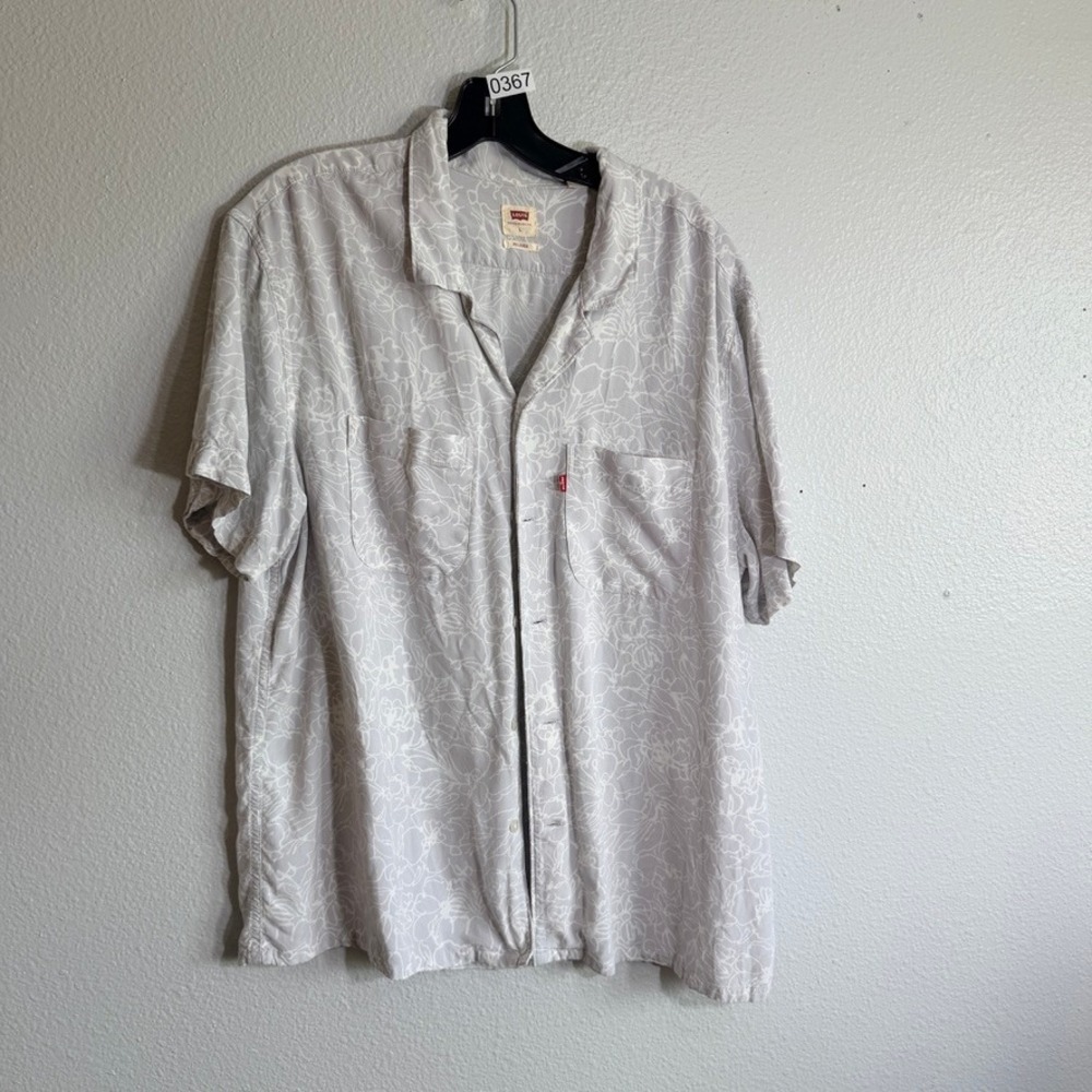 Levis Mens Relaxed Fit Short Sleeve Floral Button Down Shirt Grey White Large